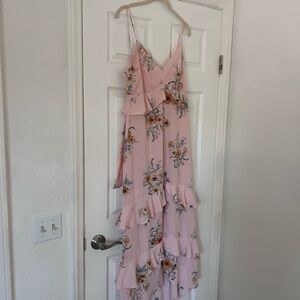 Lush Pink Floral Tiered Maxi Dress